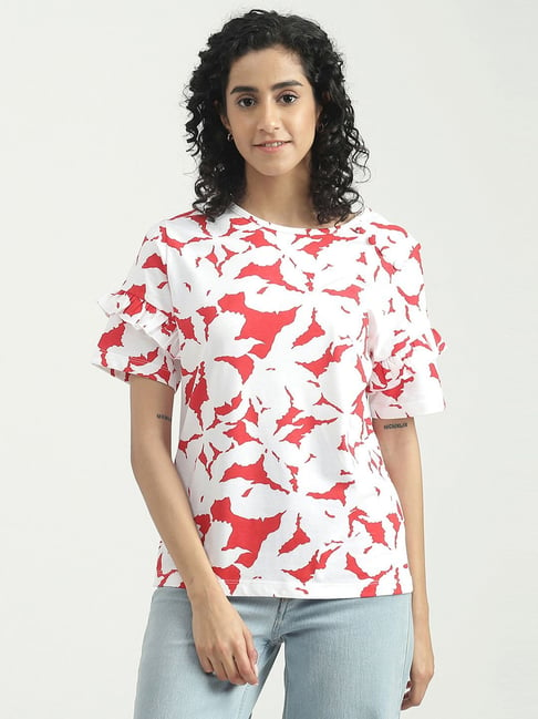 United Colors of Benetton White Cotton Printed Top