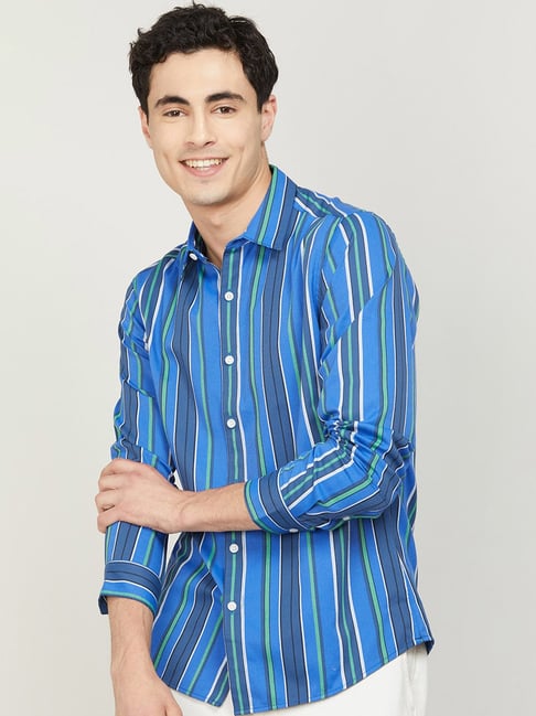 Fame Forever by Lifestyle Navy Blue Slim fit Striped Shirt