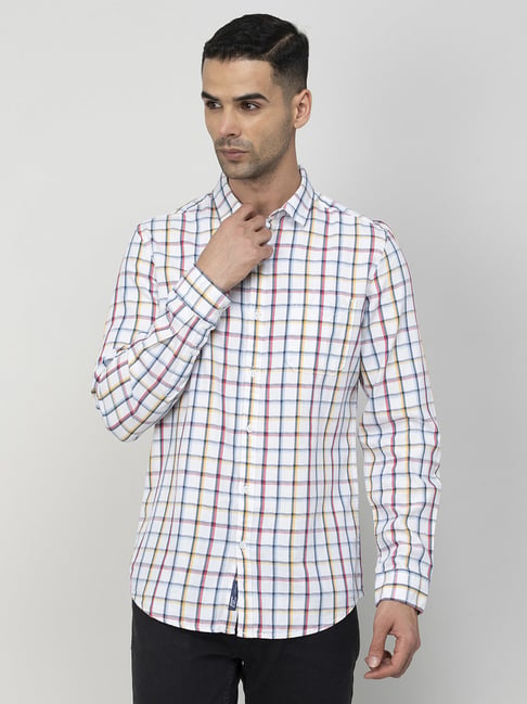 Fame Forever by Lifestyle White Cotton Slim fit Checks Shirt