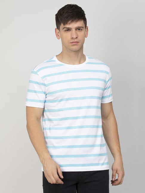 Fame Forever by Lifestyle White Cotton Regular Fit Striped T-Shirt