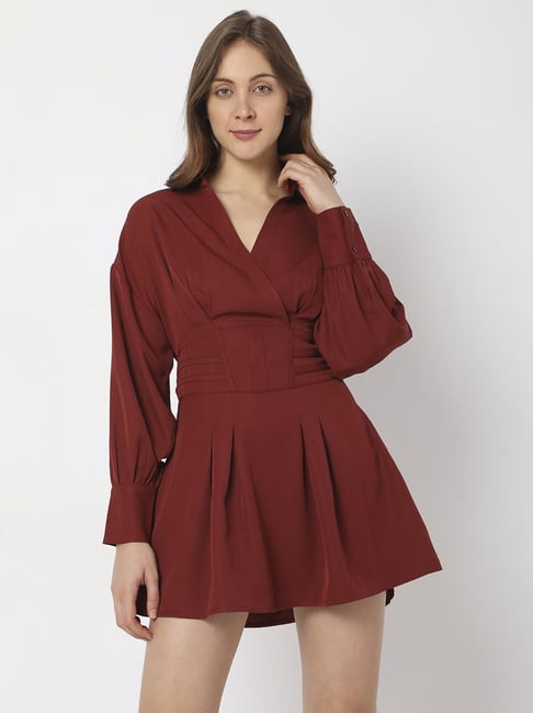 Vero Moda Maroon A-Line Dress