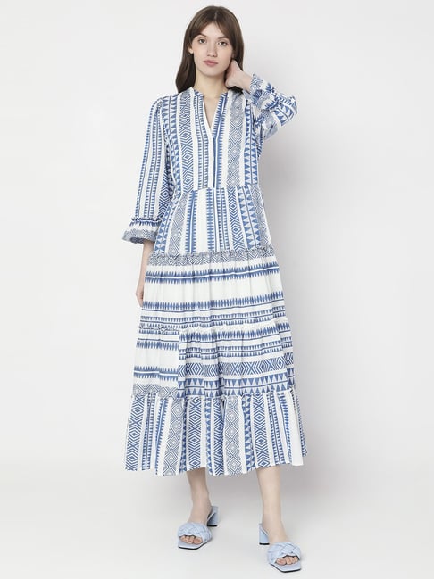 Vero Moda Blue Cotton Printed A-Line Dress Price in India