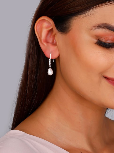 Buy Silver Plated Cubic Zirconia Diamonds And Semi Precious Stones Tear Drop  Earrings by Nayaab by Sonia Online at Aza Fashions.
