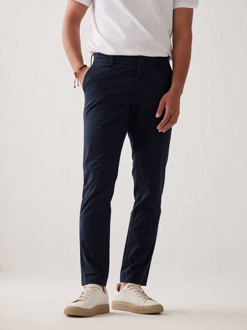 Men's Regular Fit Solid lycra pant in Navy Blue for regular use – 7 Man