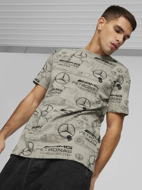 Buy Puma Grey Cotton Regular Fit Printed T-Shirt for Mens Online