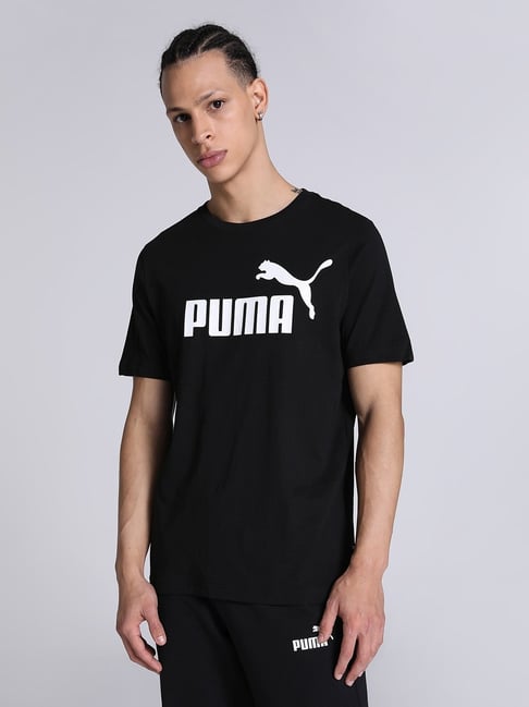 Puma Essentials Black Cotton Regular Fit Printed T-Shirt