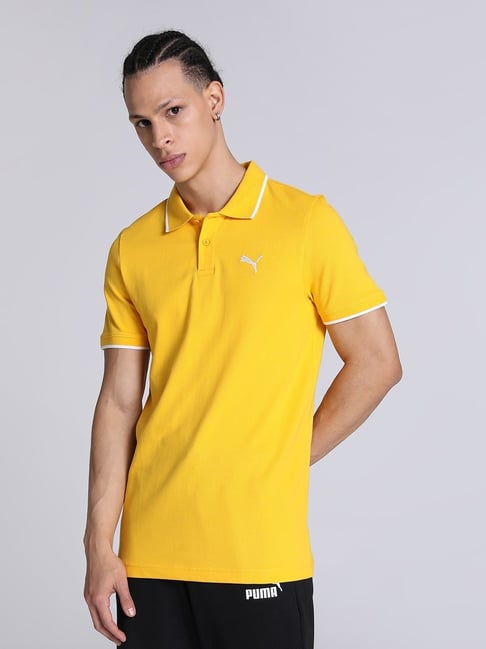 Puma Yellow Cotton Slim Fit Polo T-Shirt