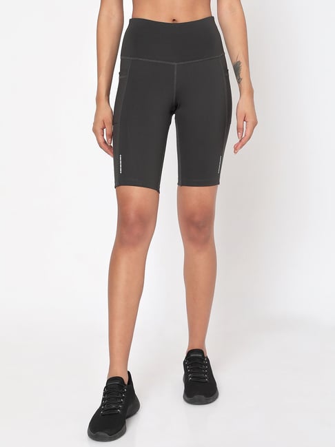 SILVERTRAQ Dark Grey Polyester Relaxed Fit Cycling Shorts
