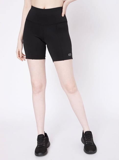 SILVERTRAQ Black Polyester Relaxed Fit Sports Shorts