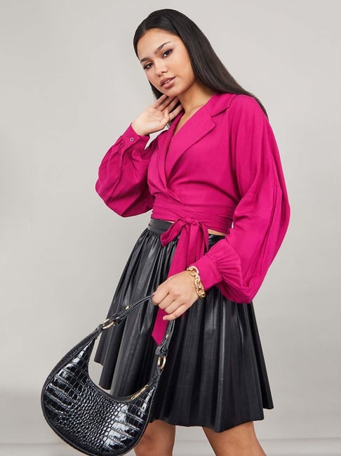 Styli Long Sleeves Notch Lapel Viscose Wrap Top