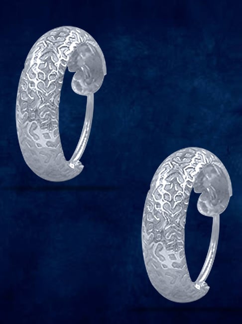 Taraash Sterling Silver Texture Design Hoop Earrings for Women