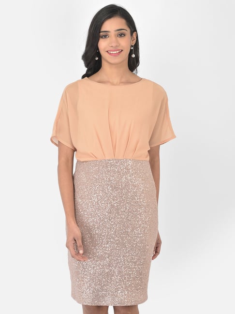 Latin Quarters Peach Textured A Line Dress Price in India