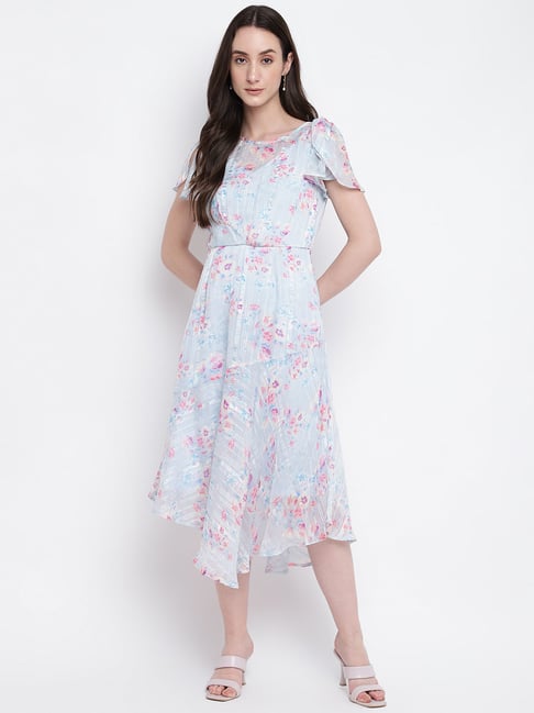 Latin Quarters Light Blue Floral Print High-low Dress Price in India