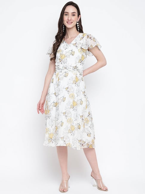 Latin Quarters White Printed Fit & Flare Dress Price in India
