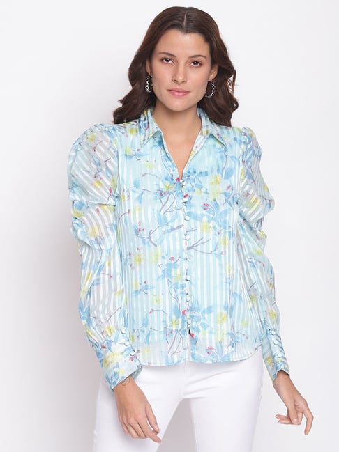 Latin Quarters Light Blue Floral Print Top-picture-27