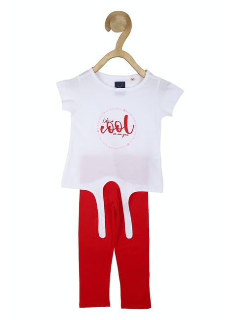 Allen Solly Junior White & Red Graphic Print T-Shirt with Leggings