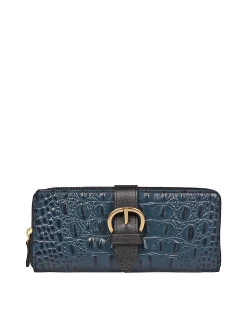 Hidesign Eliza W1 Rf Sb Navy Textured Medium Zip Around Wallet