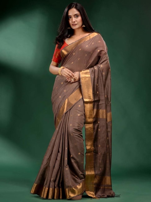 CHARUKRITI Brown Woven Saree With Unstiched Blouse Price in India