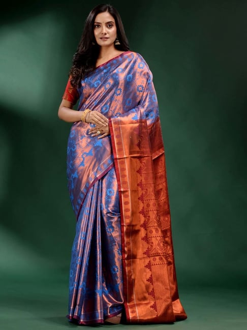 Shop Dark Blue Patola Silk Saree Online in USA with Red Zari Border – Pure  Elegance