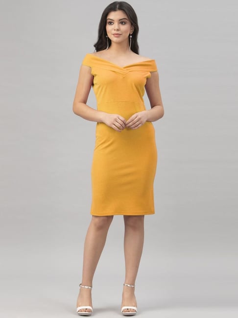 SELVIA Mustard Shift Dress Price in India