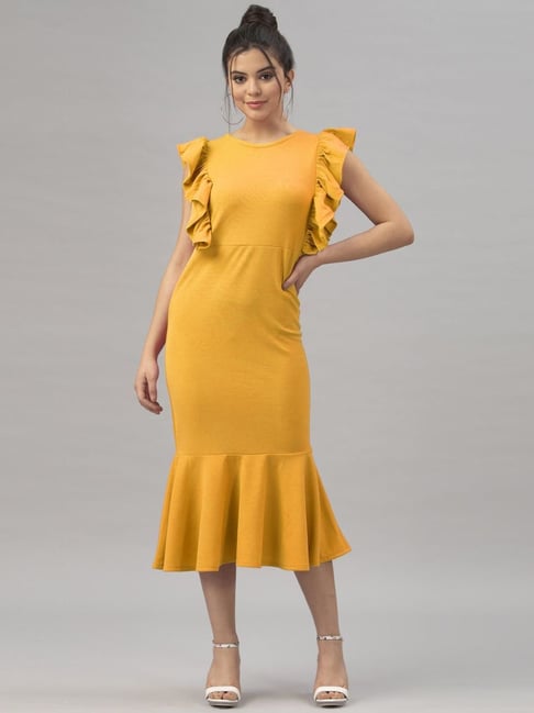 SELVIA Mustard Shift Dress Price in India