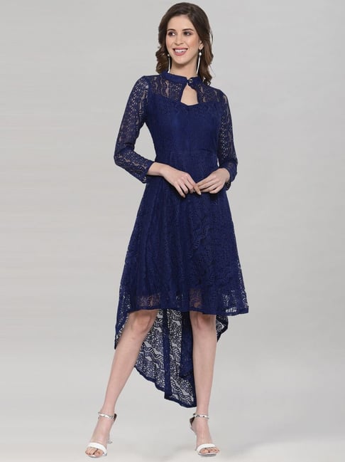 SELVIA Blue Self Pattern A-Line Dress Price in India