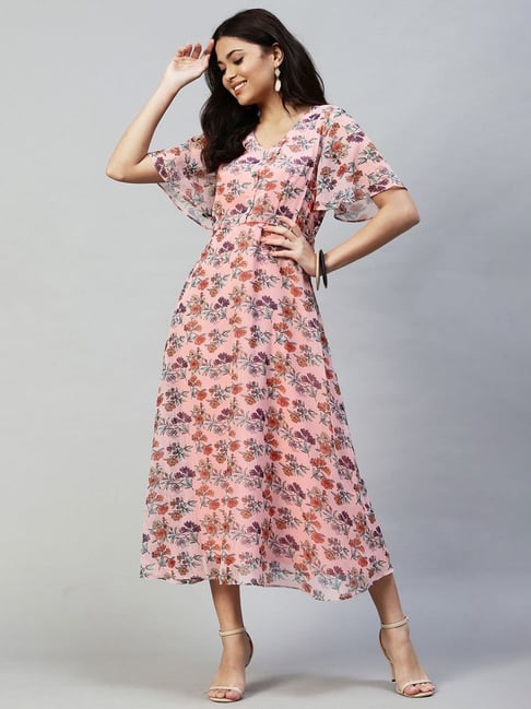 SELVIA Pink Printed A-Line Dress Price in India