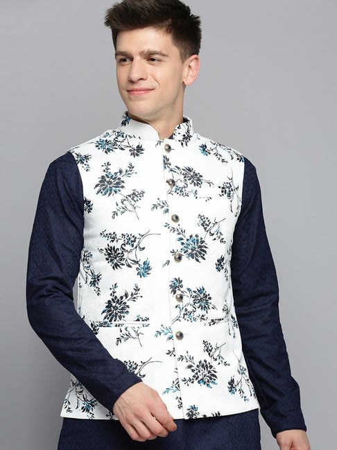 White plain cotton nehru-jacket - TAHVO - 3574345