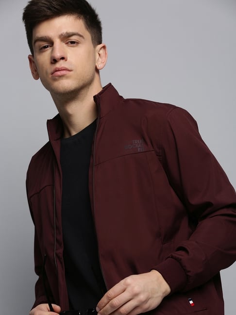 Esprit lightweight hooded jacket in burgundy color block | ASOS
