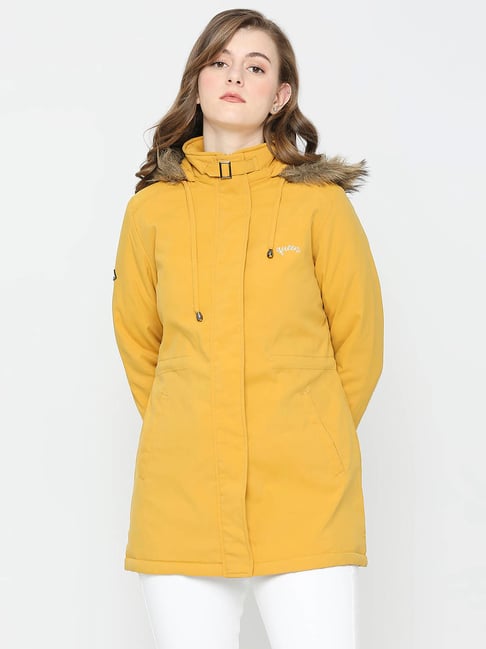 Spykar Mustard Graphic Print Hooded Jacket