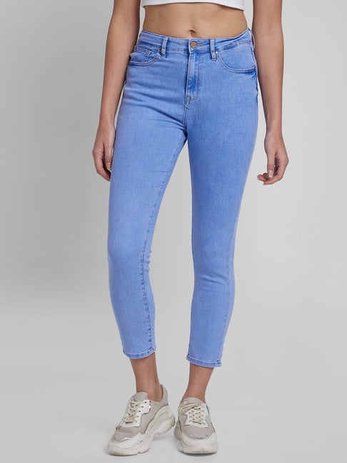 Buy Men Mid Blue Regular Fit Narrow Length Mildly Ripped Jeans
