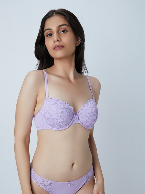Wunderlove by Westside Lavender Lace Padded Wired Bra Price in India