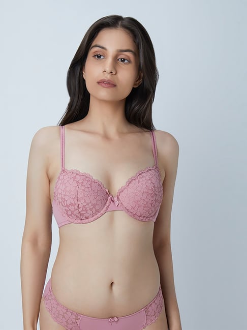 Wunderlove by Westside Dusty Pink Lace Padded Wired Bra Price in India