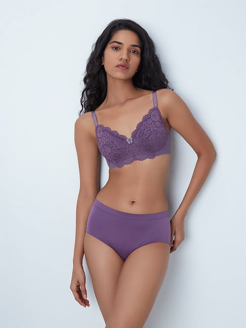 Wunderlove by Westside Purple Lace Design Non-Padded Bra Price in India