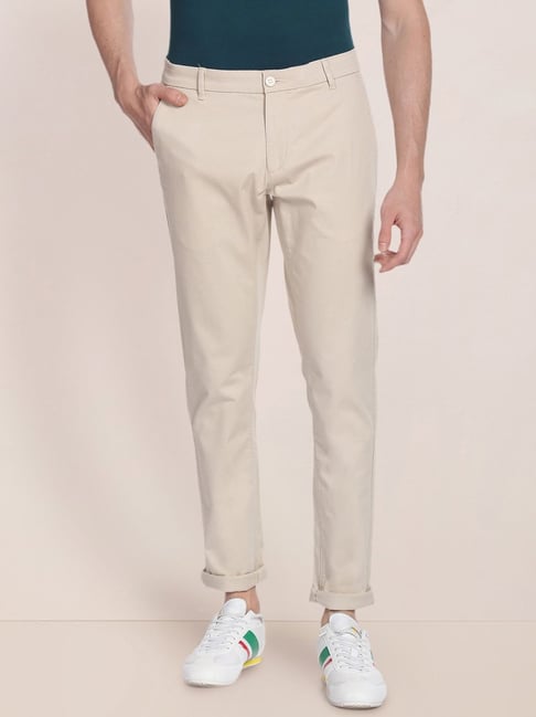 U S Polo Assn U.S. Polo Assn. Beige Cotton Slim Fit Herringbone Chinos