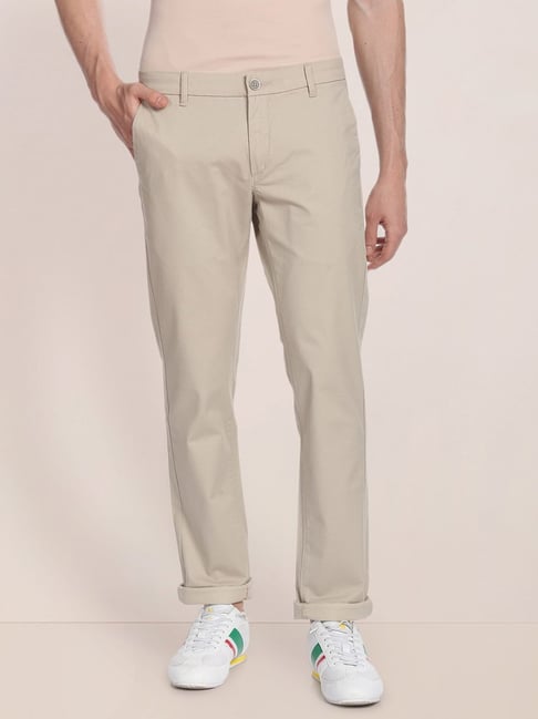 U S Polo Assn U.S. Polo Assn. Beige Cotton Straight Fit Self Pattern Chinos