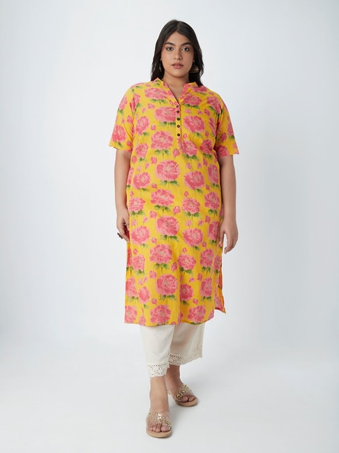 Diza Curves by Westside Yellow Floral-Patterned Straight Kurta Price in India