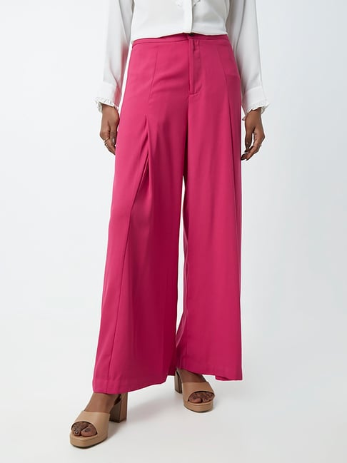 Buy Women Wine Wide Legged Belted Pants  Formal Trousers Online India   FabAlley