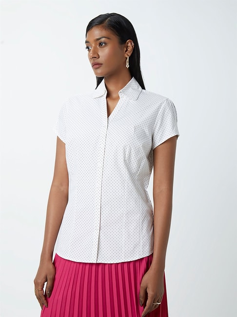 Wardrobe by Westside White Polka-Dot Print Shirt Price in India
