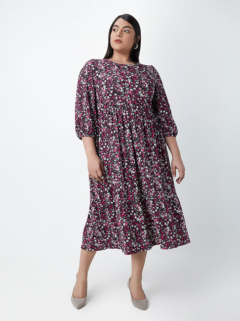 Gia Curves by Westside Magenta Floral-Printed Maxi Dress Price in India