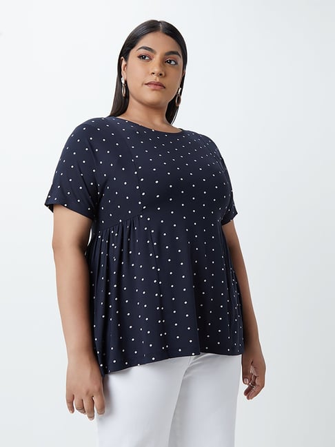 Gia Curves by Westside Navy Polka-Dot Peplum Top Price in India