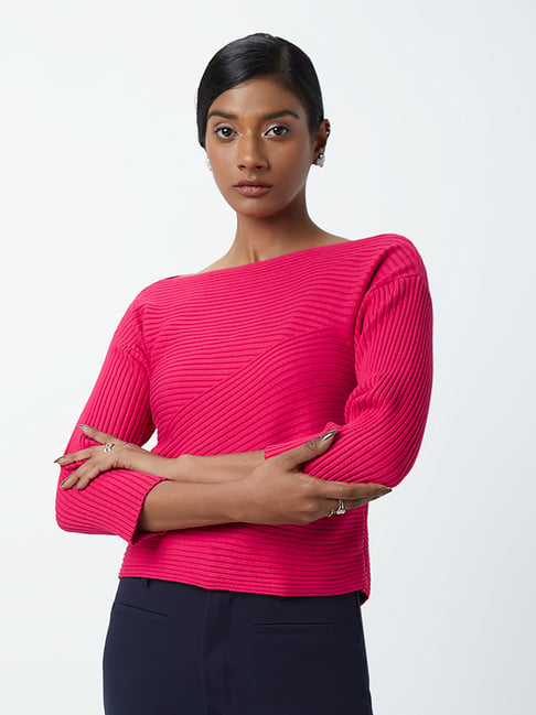 Wardrobe by Westside Magenta Ribbed-Textured Top