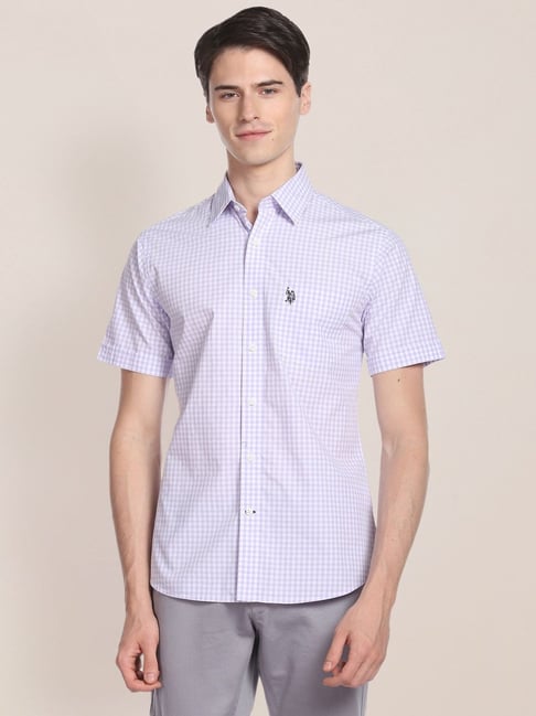 U S Polo Assn U.S. Polo Assn. Purple Cotton Regular Fit Checks Shirt