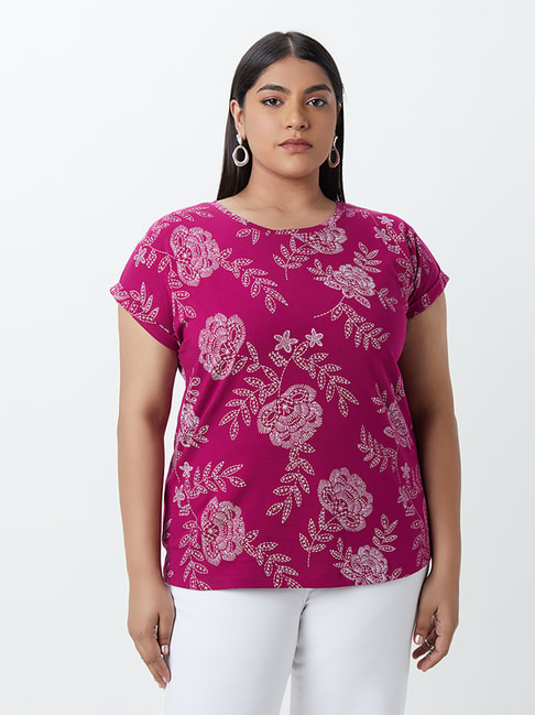 Gia Curves by Westside Magenta Floral-Printed Bella T-Shirt Price in India