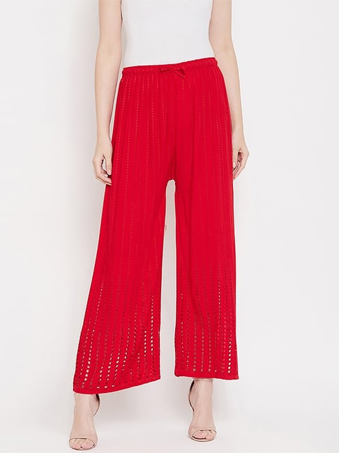 Castle Red Embroidered Palazzos