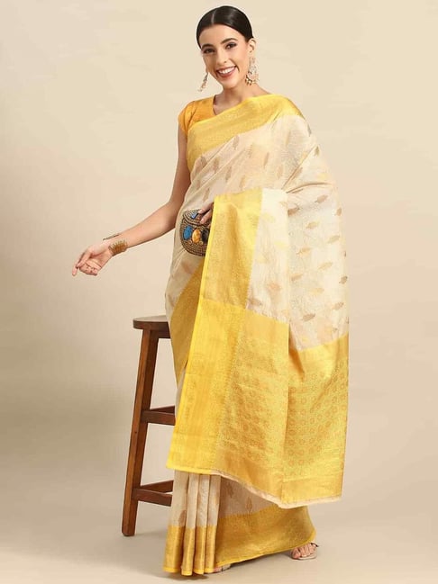 Gold Tone - A Off-White Silk Saree – Indostrings