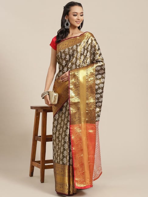 Buy Silk Land Silk Brown Woven Saree With Unstitched Blouse for Women  Online @ Tata CLiQ