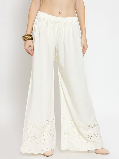 Castle Off-White Embroidered Palazzos