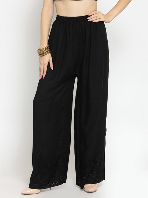 Castle Black Embroidered Palazzos