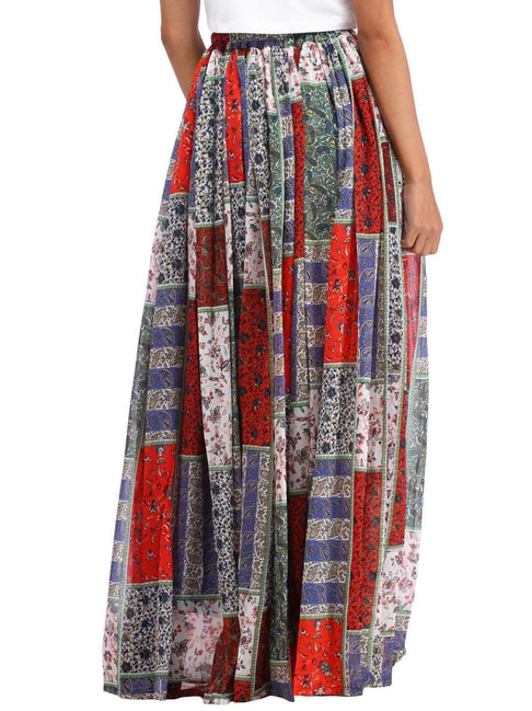 Buy Summer Female Floral Long Sun Skirts High Waist Pleated ALine Maxi  Swing Midi Skirt 90S Streetwear Y2K EGirl Red Small at Amazonin